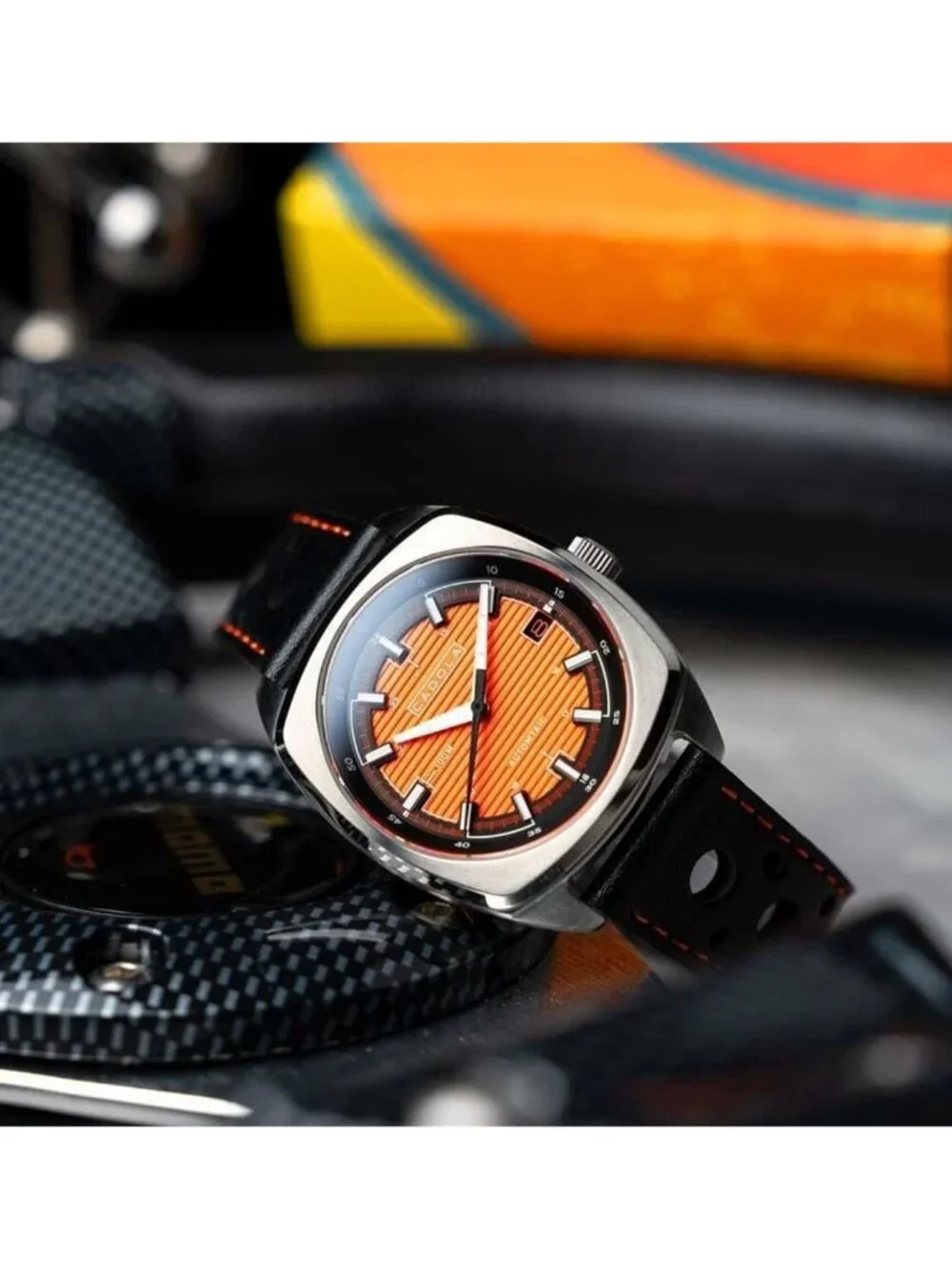 NWT Cadola Buxton Automatic Orange Dial Men's Watch